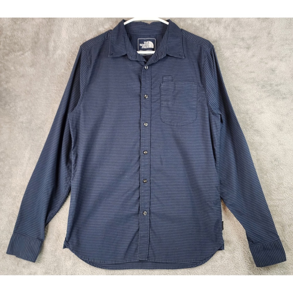 The North Face Shirt Mens Small Navy Blue Striped Long Sleeve Button Down